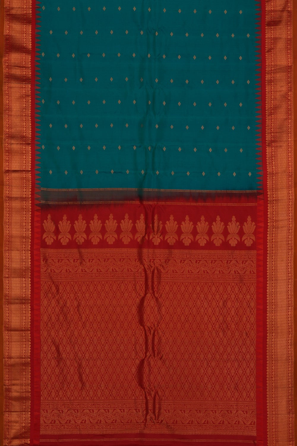 Image of Gadwal Silk Teal Green Saree