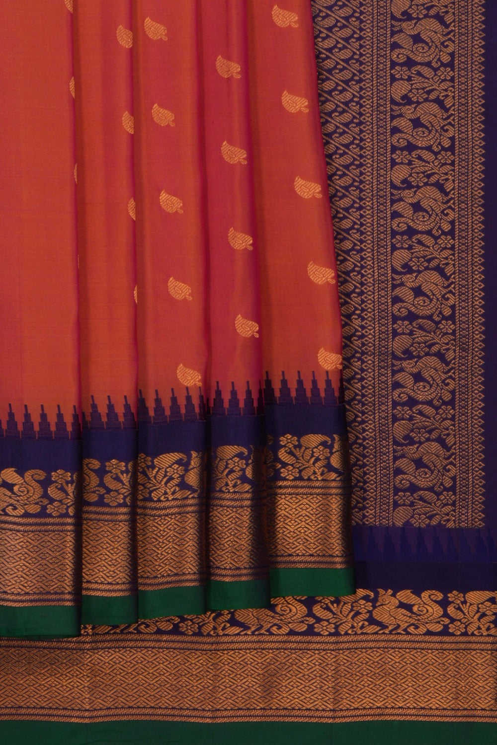 Gadwal Silk Coral Orange Saree