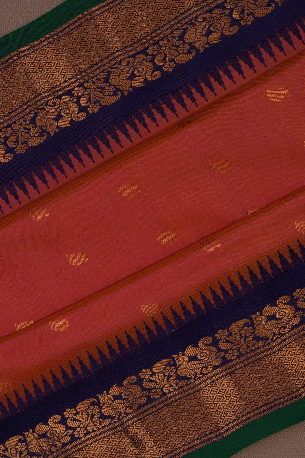 Gadwal Silk Coral Orange Saree