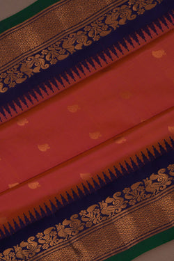 Image of Gadwal Silk Coral Orange Saree