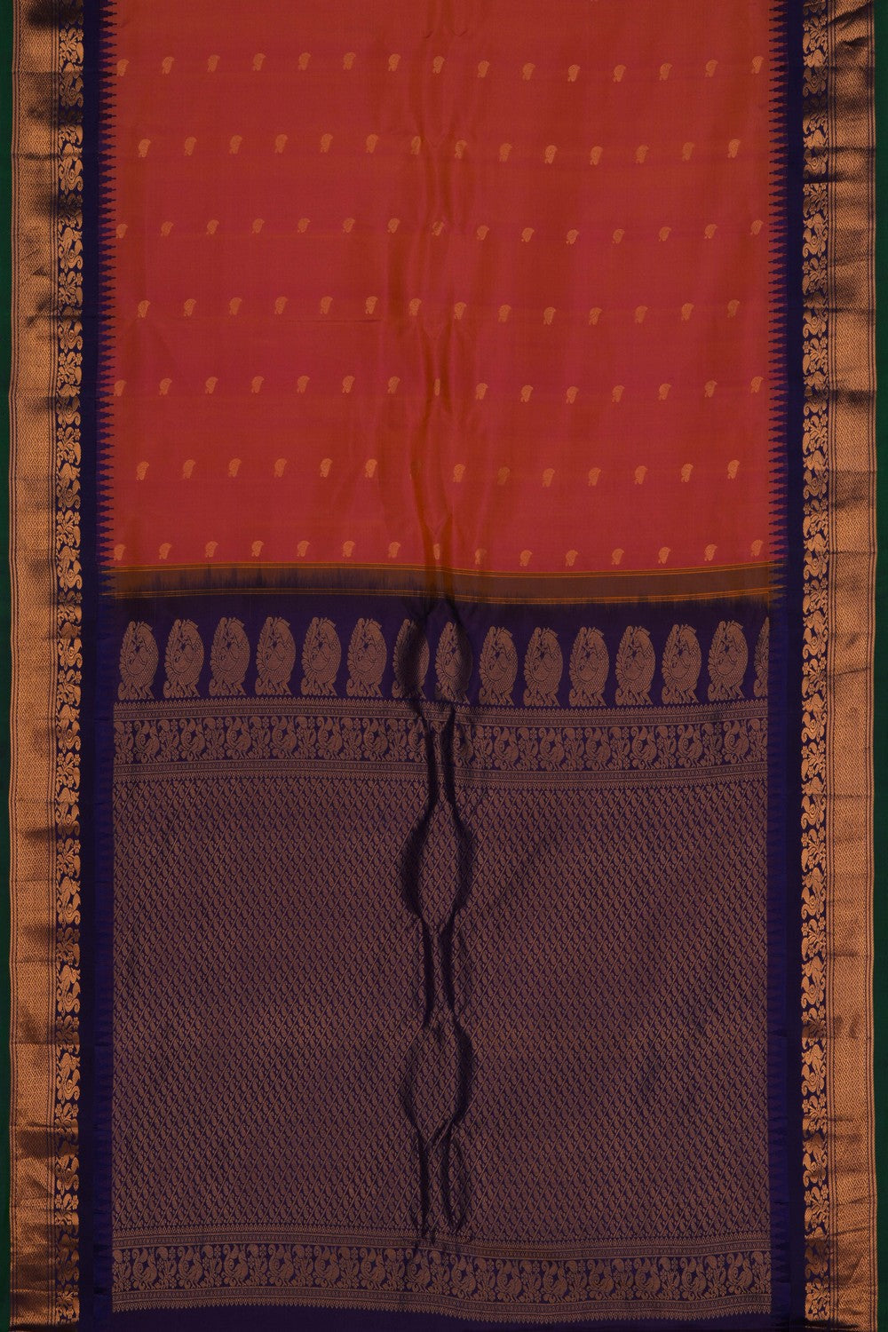 Gadwal Silk Coral Orange Saree
