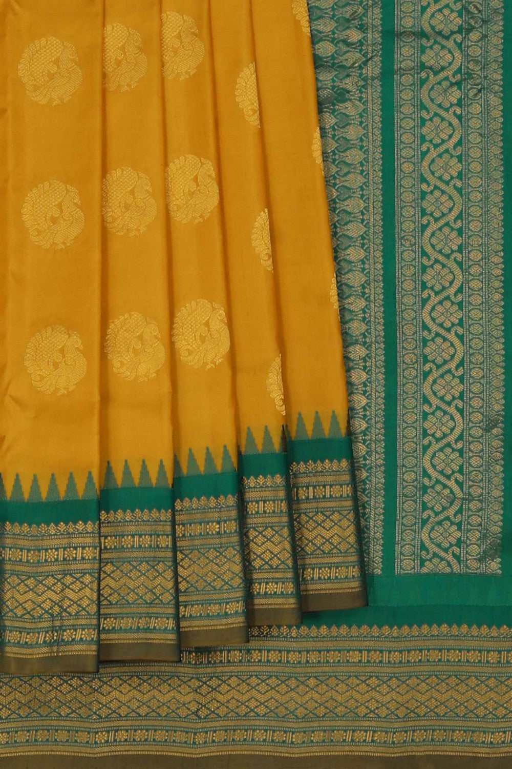 Image of Gadwal Silk Mustard Saree