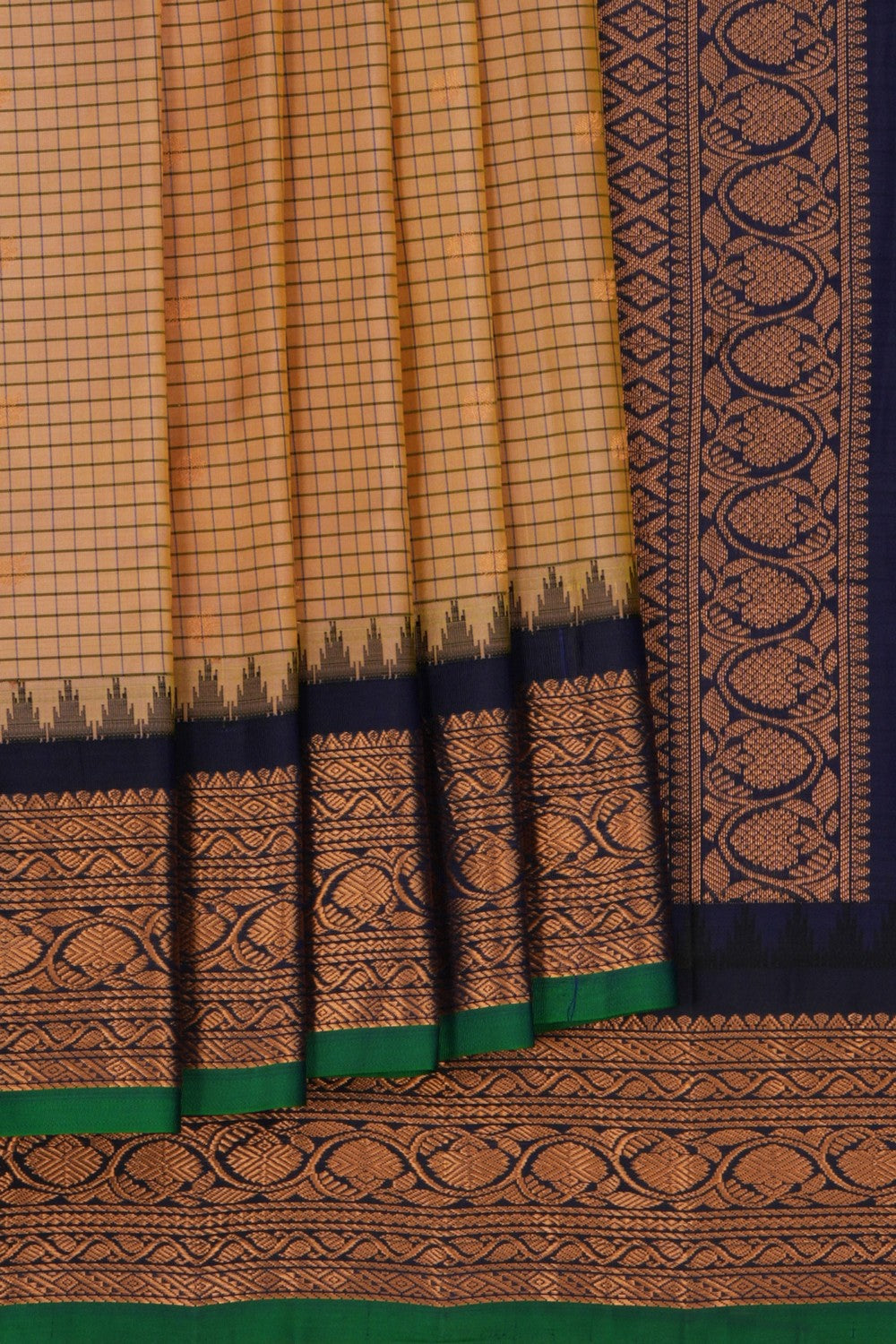 Gadwal Silk Kattam Beige Saree