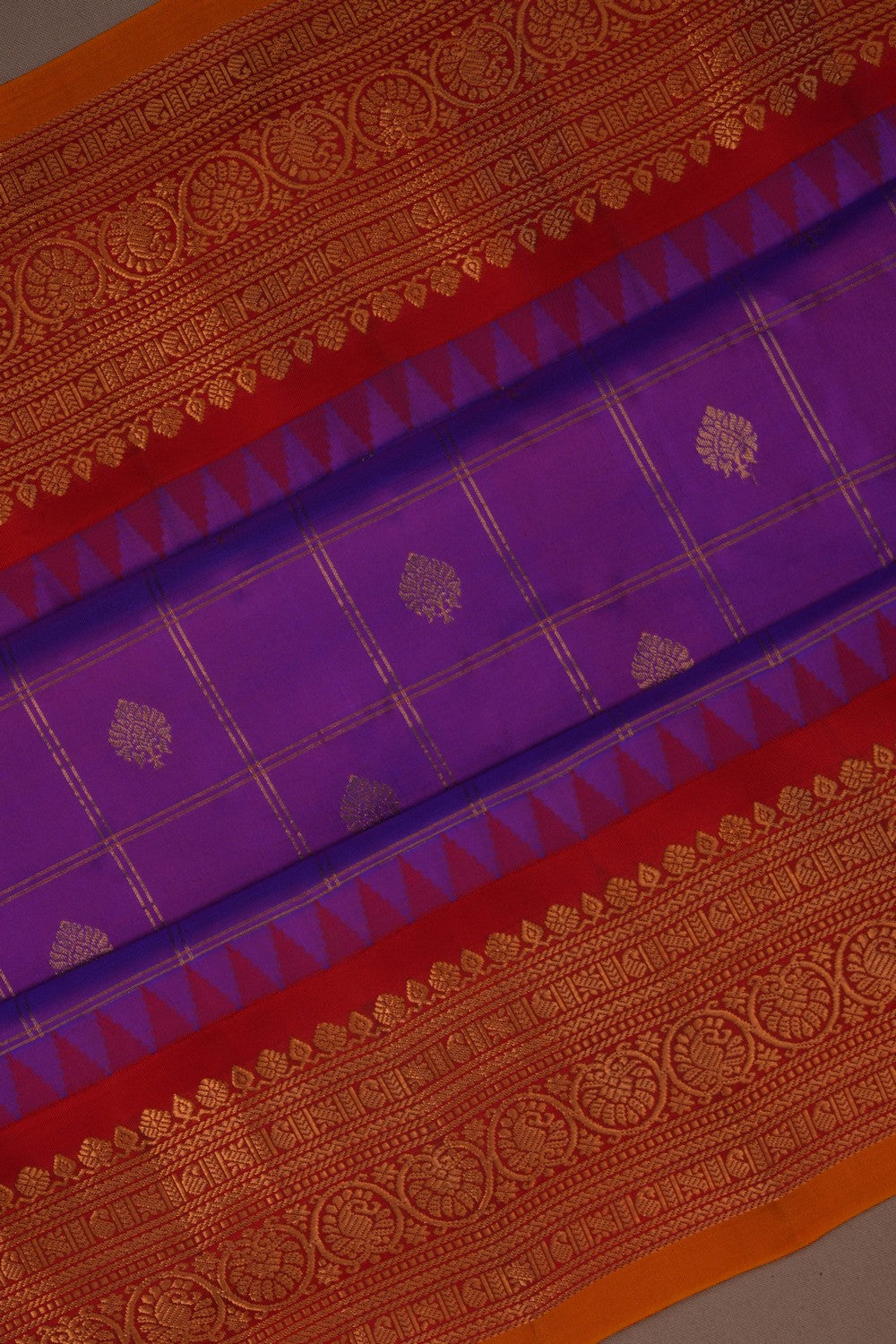 Gadwal Silk Kattam Purple Saree