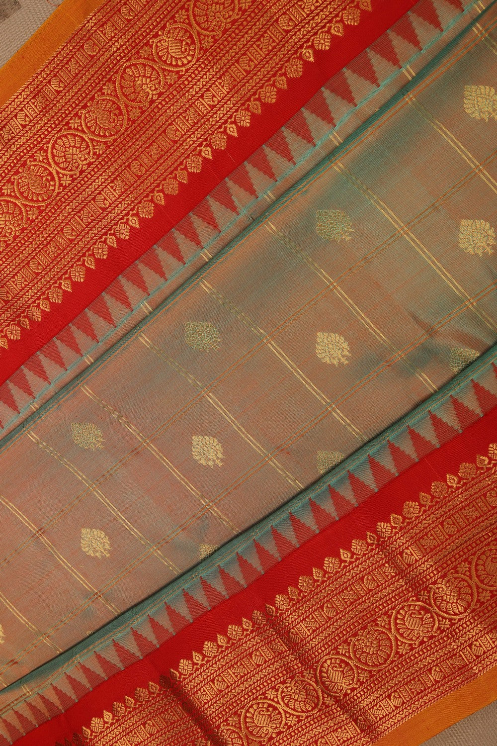 Image of Gadwal Silk Kattam Green Saree