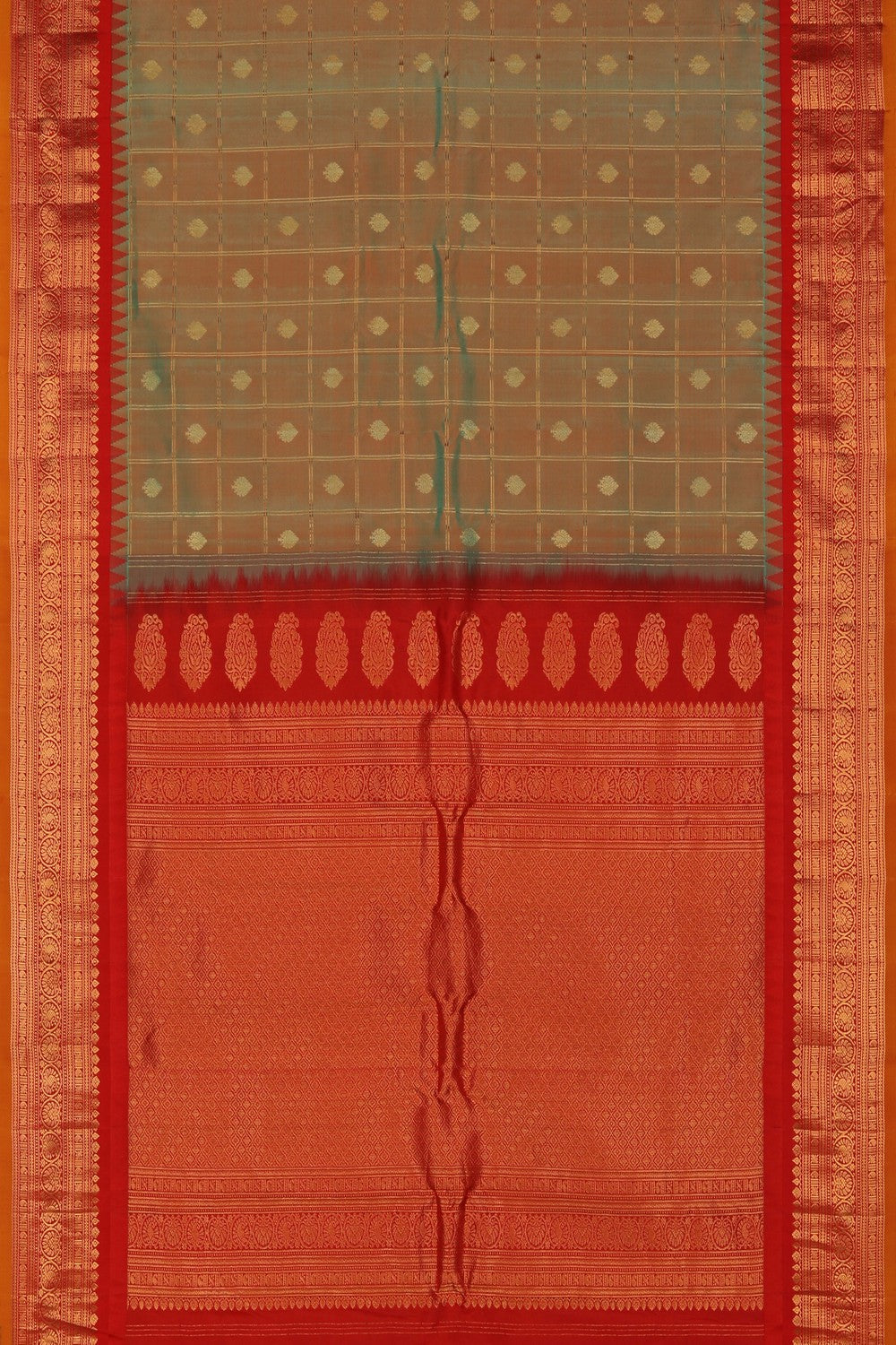 Image of Gadwal Silk Kattam Green Saree
