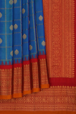 Image of Gadwal Silk Kattam Blue Saree