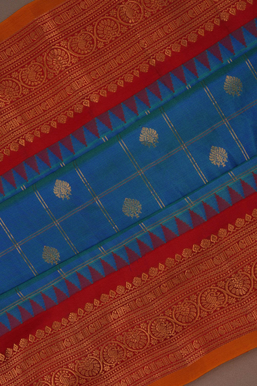 Gadwal Silk Kattam Blue Saree