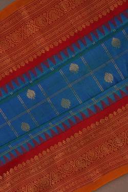 Image of Gadwal Silk Kattam Blue Saree