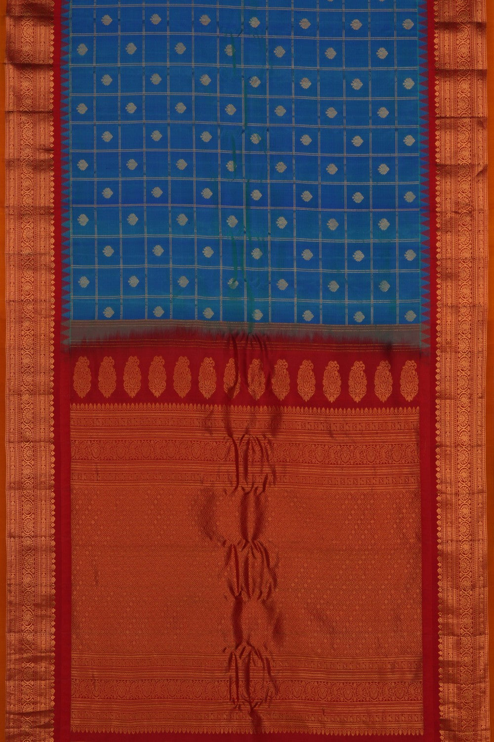 Gadwal Silk Kattam Blue Saree