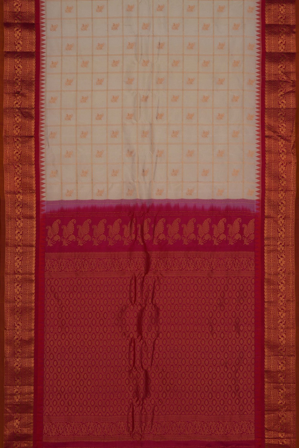 Image of Gadwal Silk Kattam Off White Saree