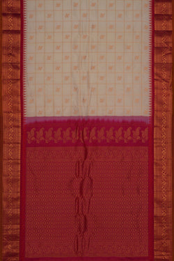 Image of Gadwal Silk Kattam Off White Saree