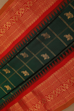 Image of Gadwal Silk Kattam Green Saree