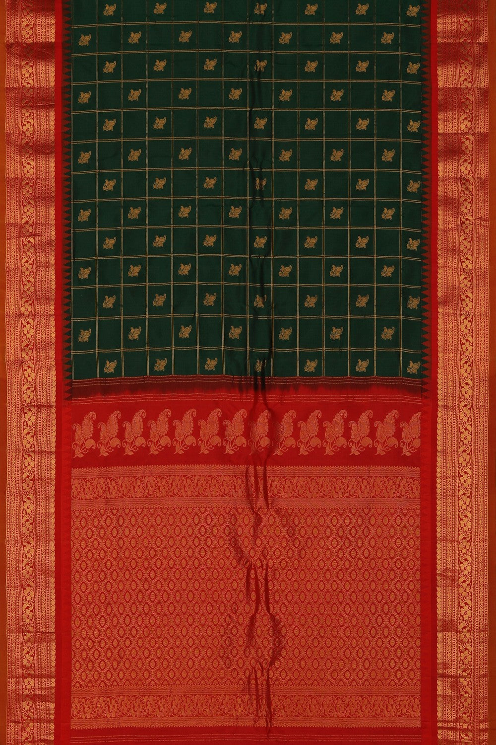 Gadwal Silk Kattam Green Saree