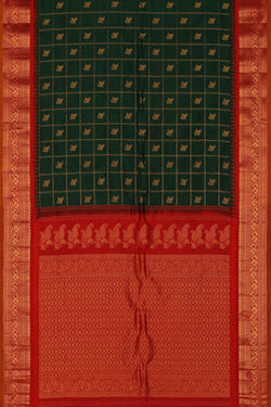Image of Gadwal Silk Kattam Green Saree