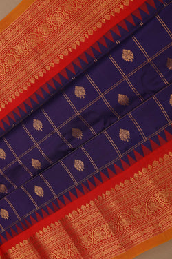 Image of Gadwal Silk Kattam Purple Saree