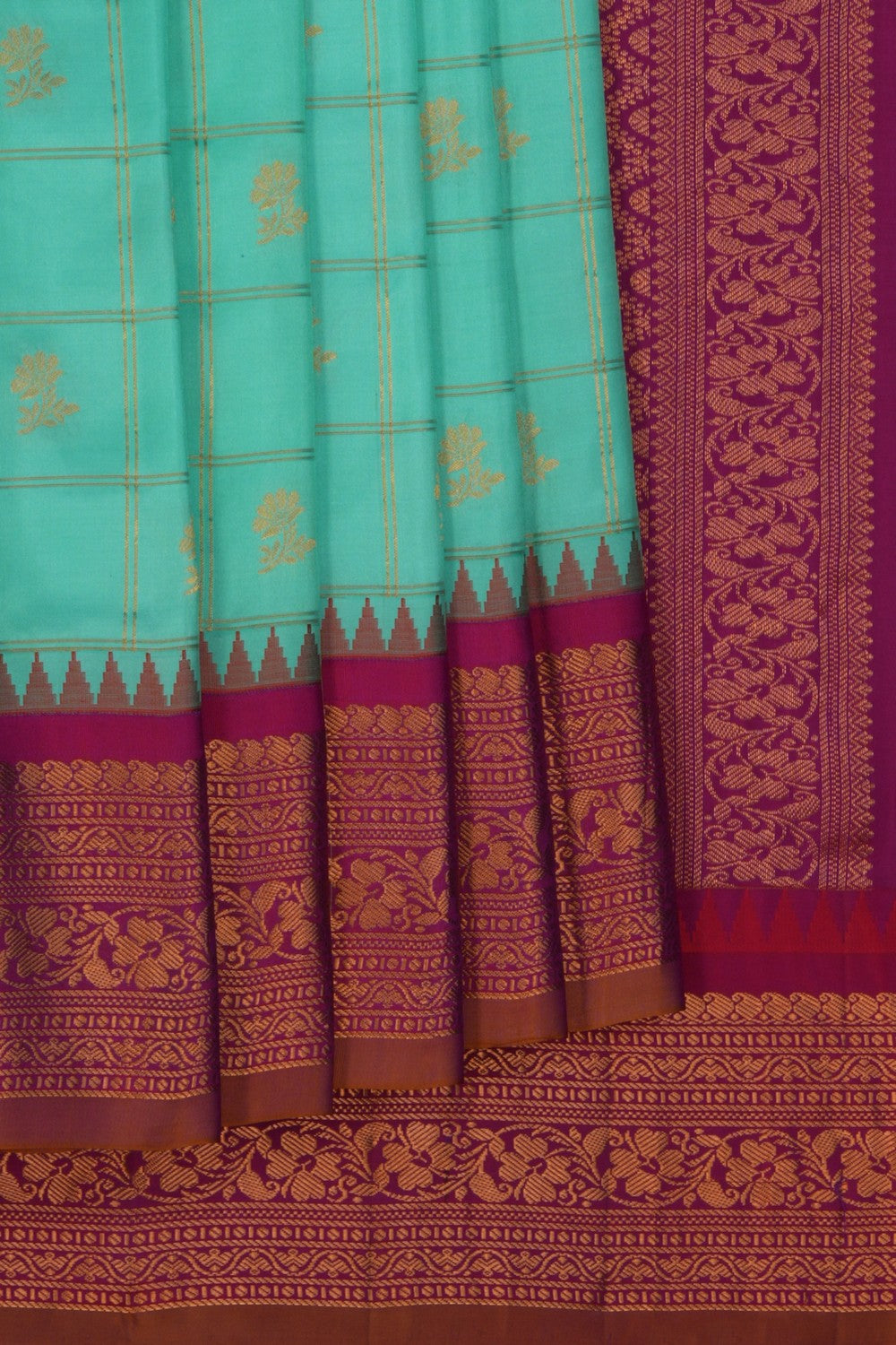 Gadwal Silk Kattam Sea Green Saree