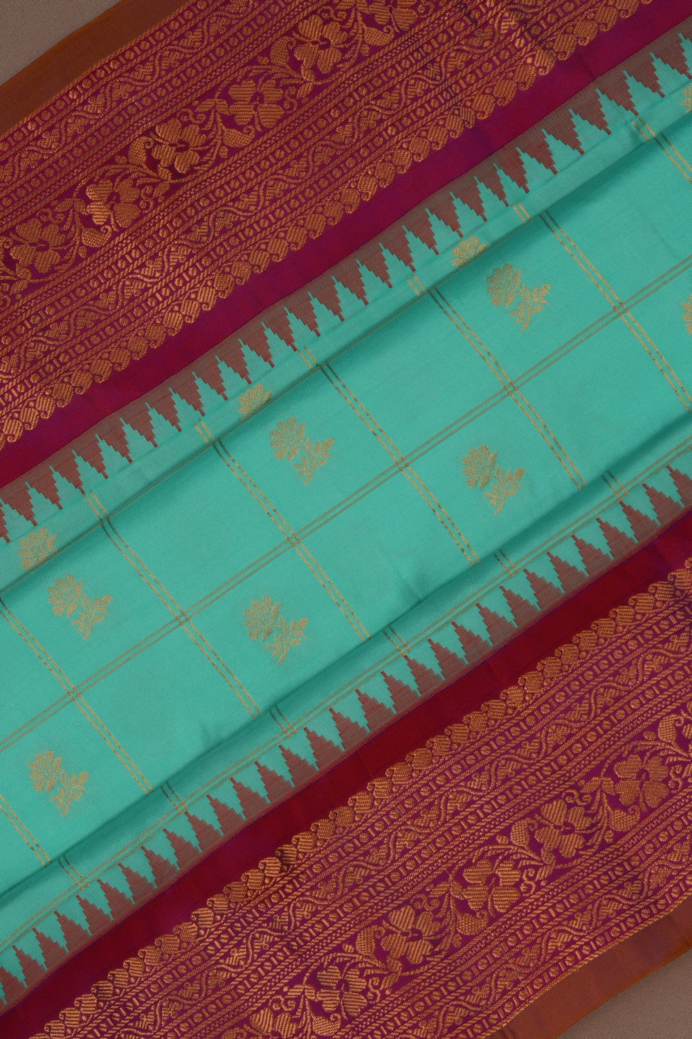 Gadwal Silk Kattam Sea Green Saree