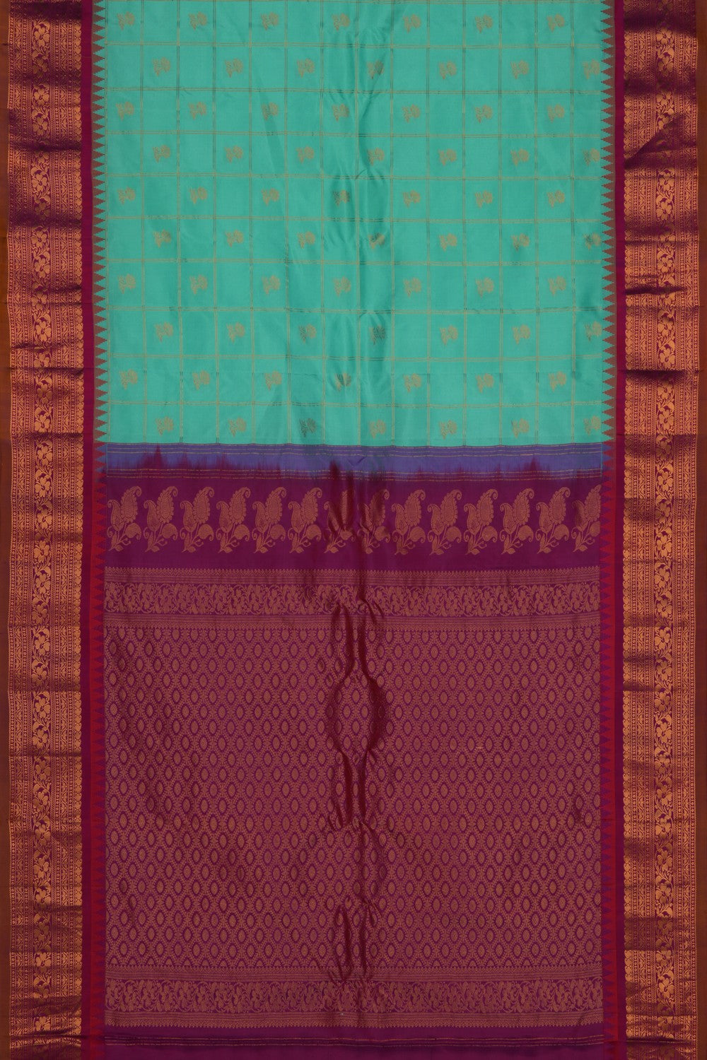 Gadwal Silk Kattam Sea Green Saree
