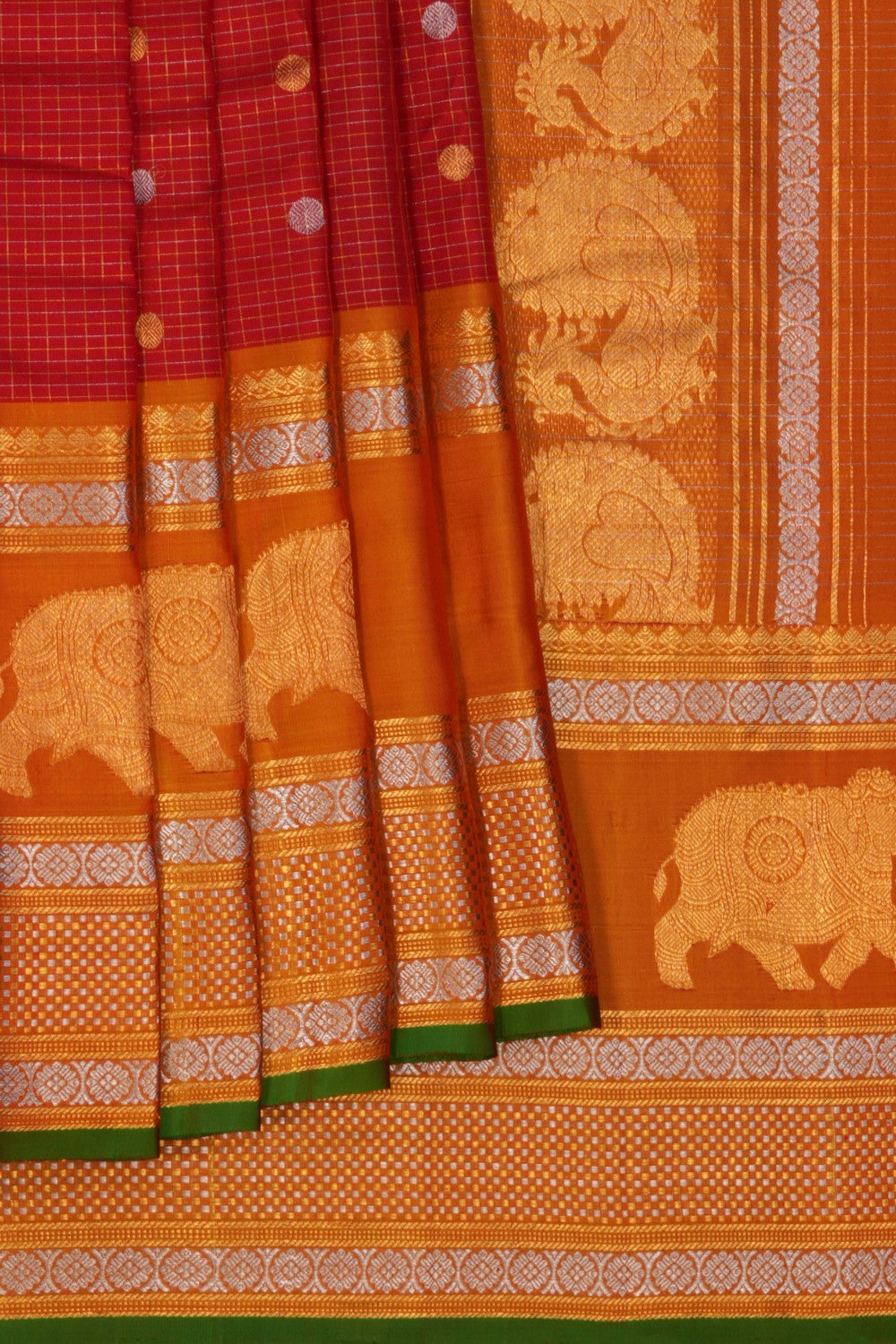 Gadwal Silk Kattam Red Saree