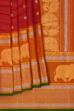 Image of Gadwal Silk Kattam Red Saree