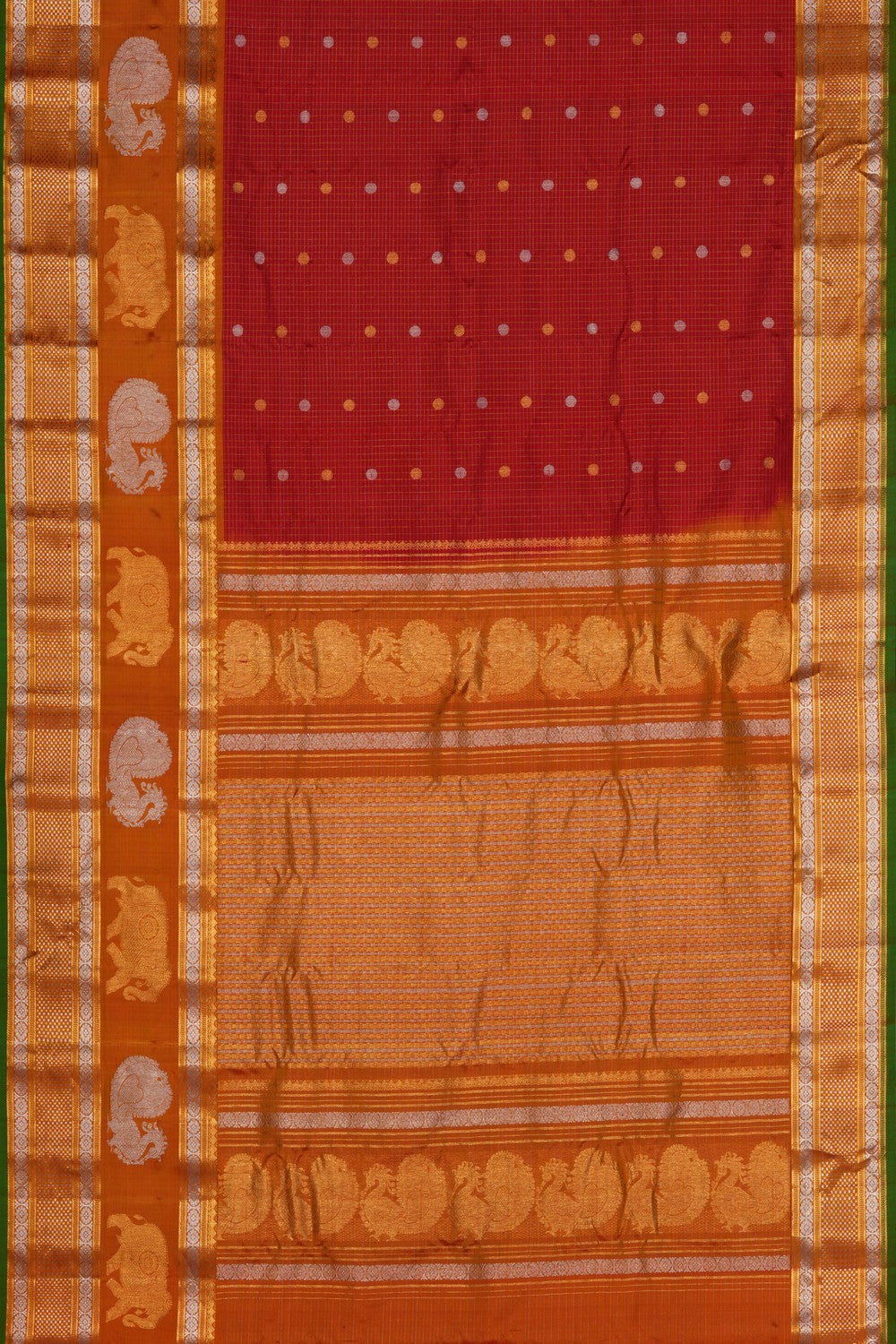 Gadwal Silk Kattam Red Saree