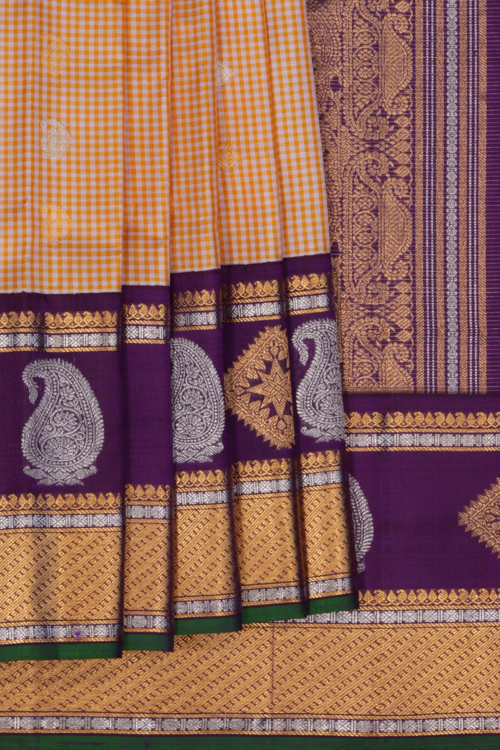 Image of Gadwal Silk Kattam Peach Saree