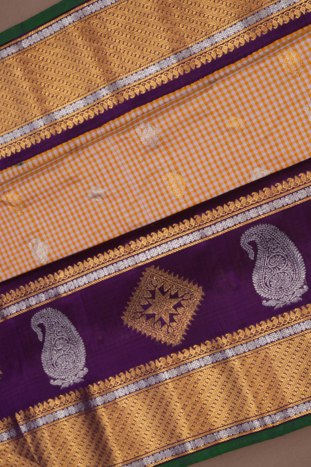 Image of Gadwal Silk Kattam Peach Saree
