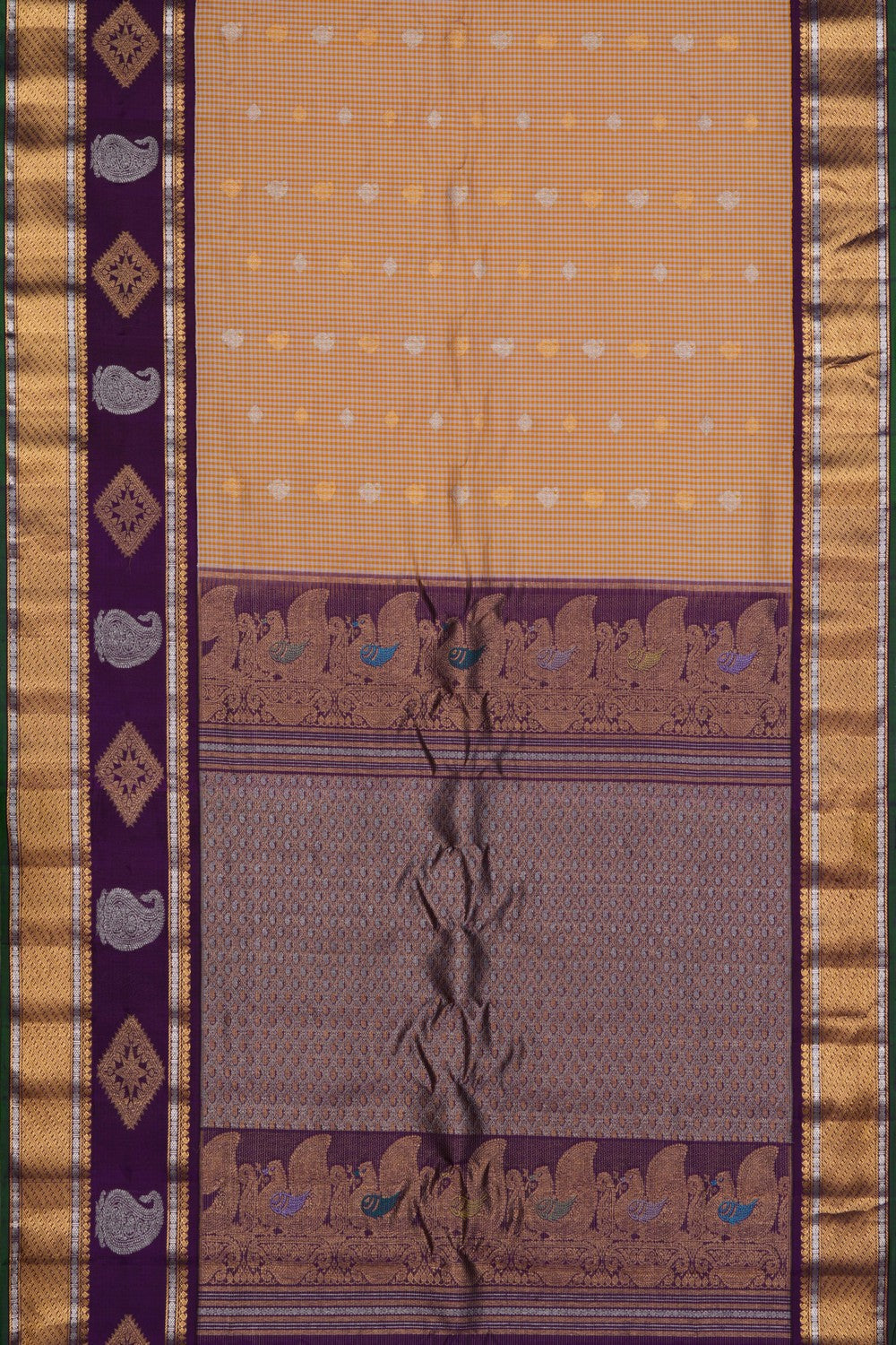 Image of Gadwal Silk Kattam Peach Saree