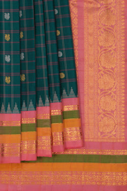 Image of Gadwal Silk Kattam Teal Green Saree