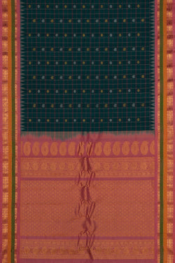 Image of Gadwal Silk Kattam Teal Green Saree