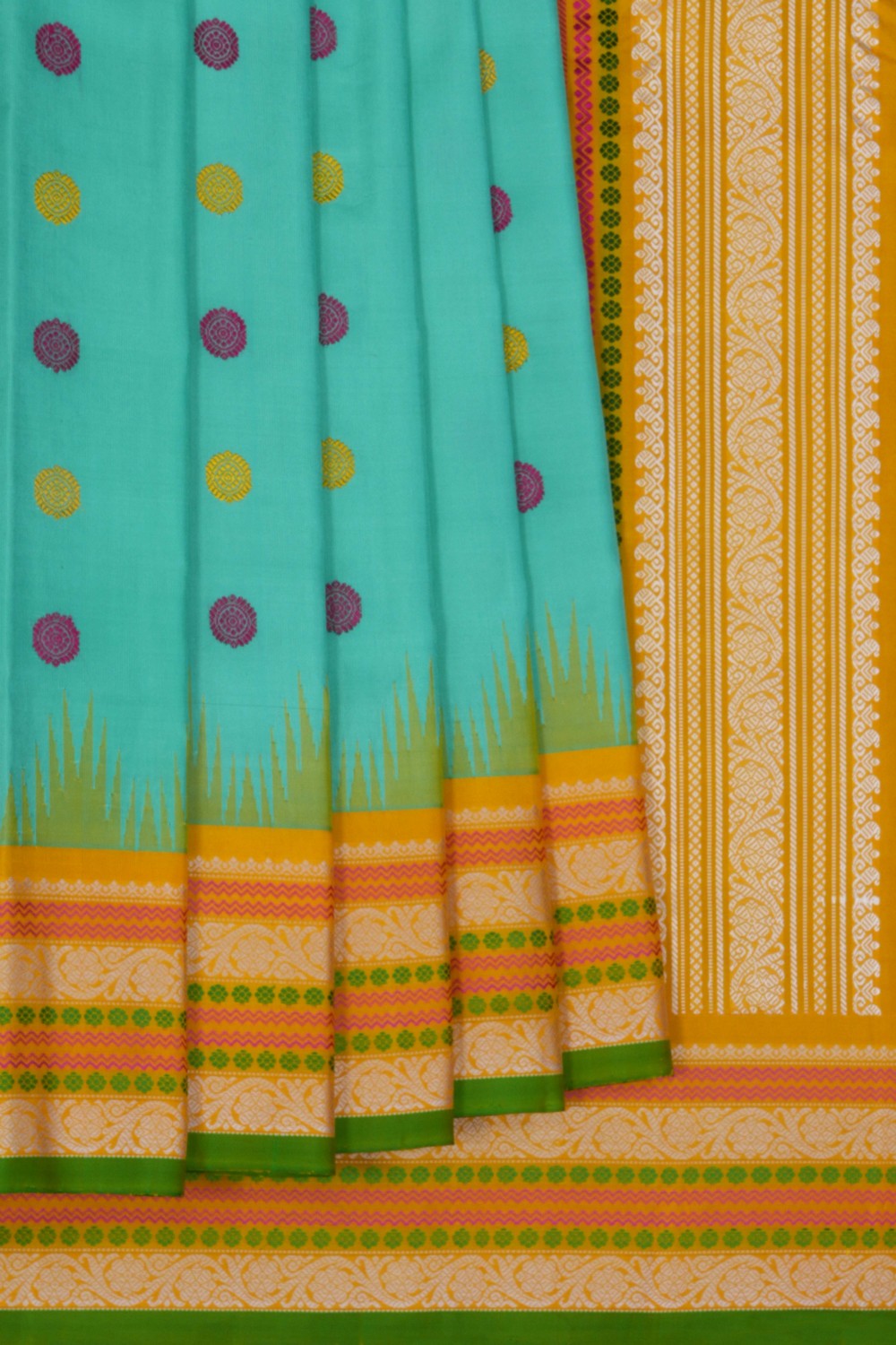 Gadwal Silk Turquoise Green Saree