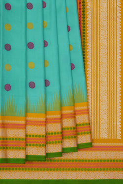 Image of Gadwal Silk Turquoise Green Saree
