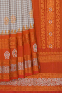 Image of Gadwal Silk Kattam Off White Saree