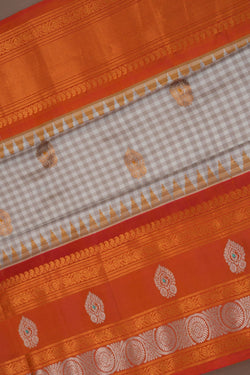 Image of Gadwal Silk Kattam Off White Saree