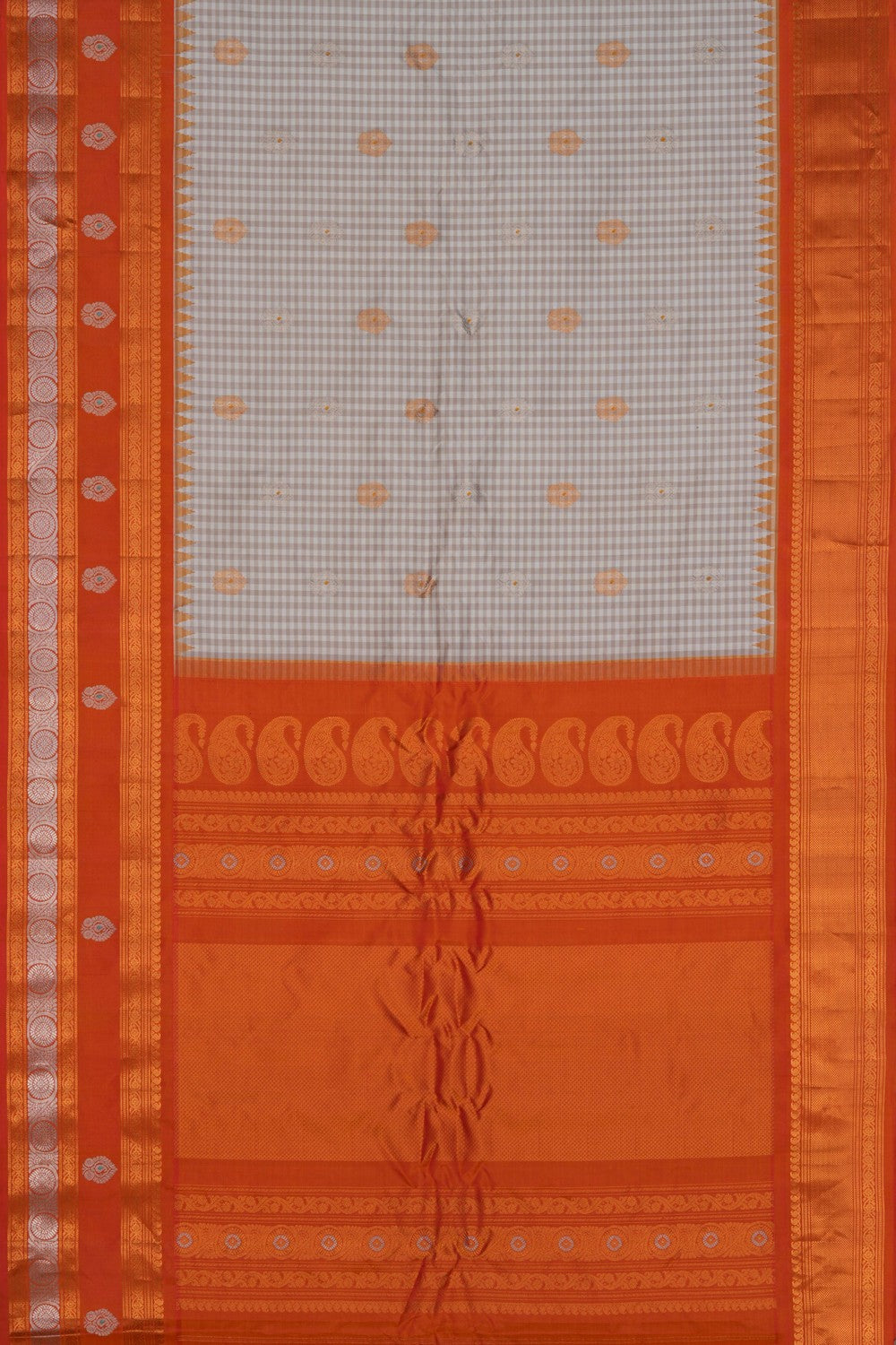 Gadwal Silk Kattam Off White Saree