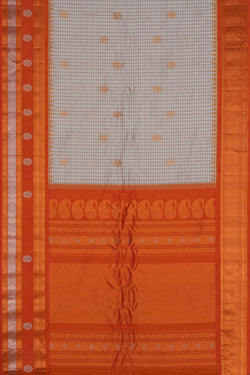 Image of Gadwal Silk Kattam Off White Saree