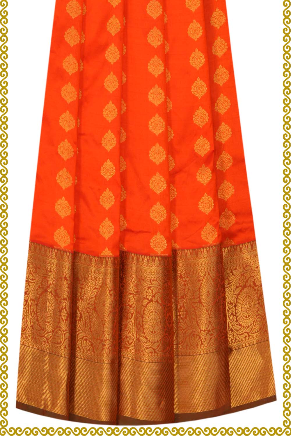 Image of Kanchipattu Orange Pavada Unstitched Set