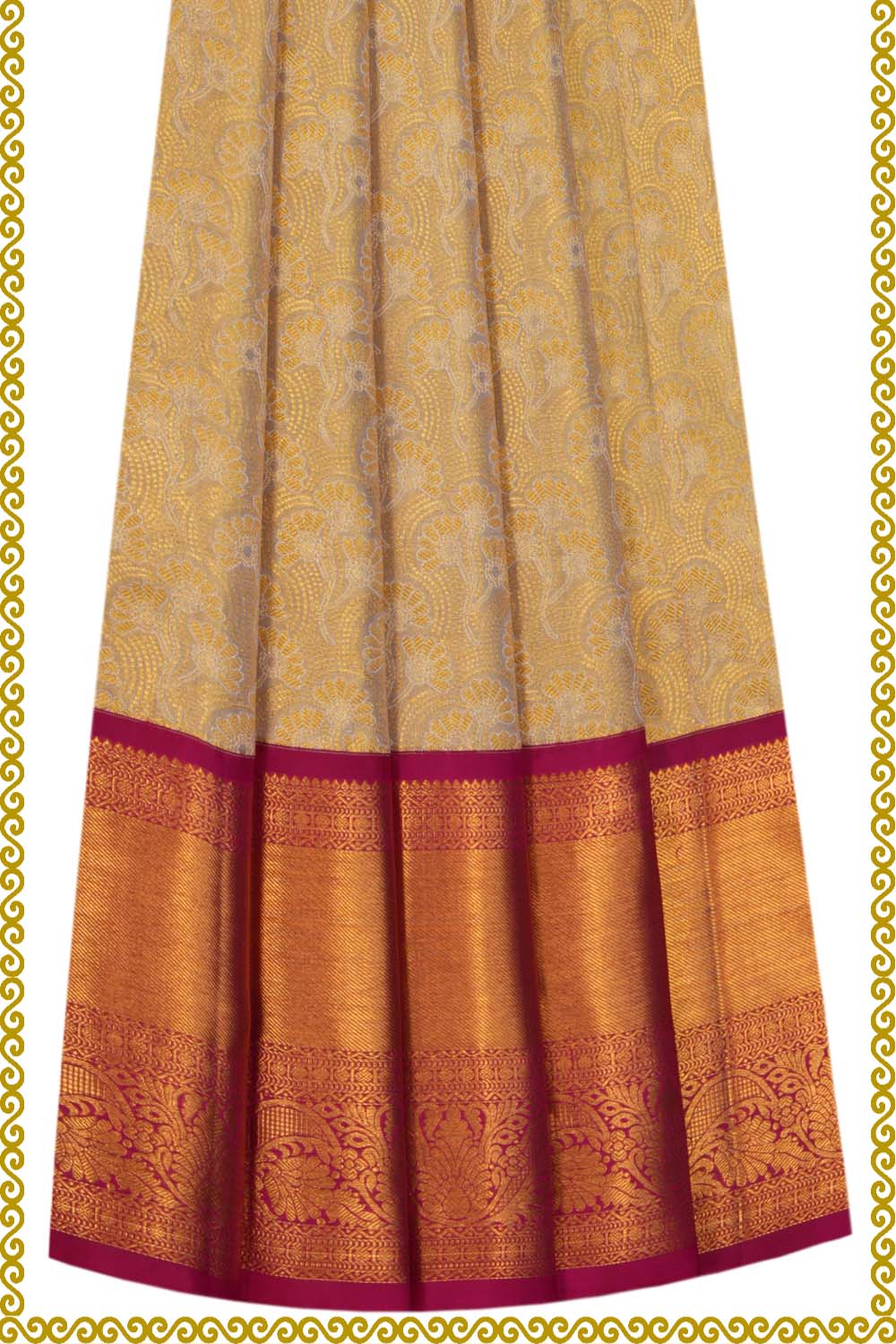 Kanchipattu Gold Tissue Pavada Unstitched Set