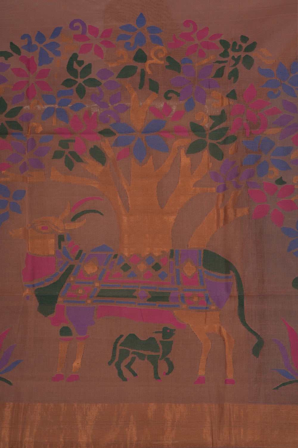 Image of Cotton Jamdani Peach Saree