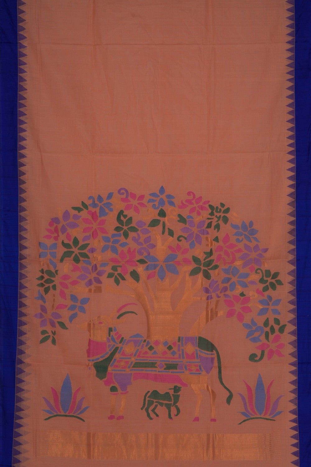 Image of Cotton Jamdani Peach Saree