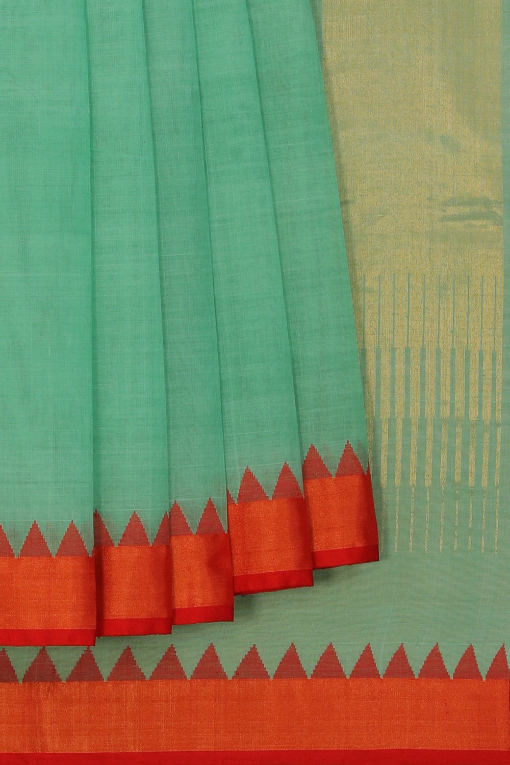 Image of Cotton Jamdani Turquoise Green Saree