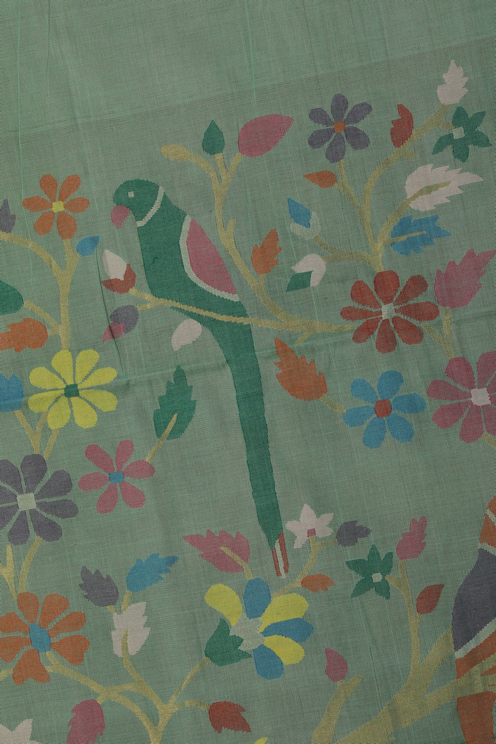 Cotton Jamdani Turquoise Green Saree
