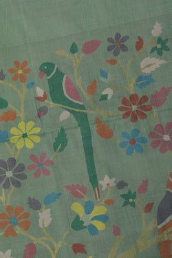 Image of Cotton Jamdani Turquoise Green Saree
