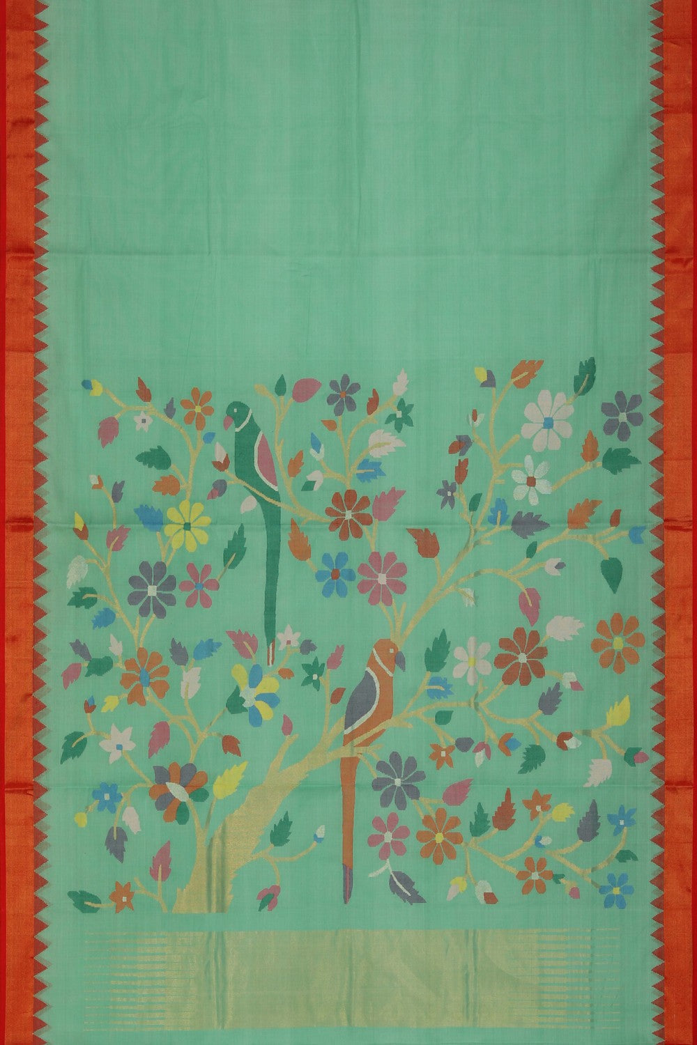 Image of Cotton Jamdani Turquoise Green Saree