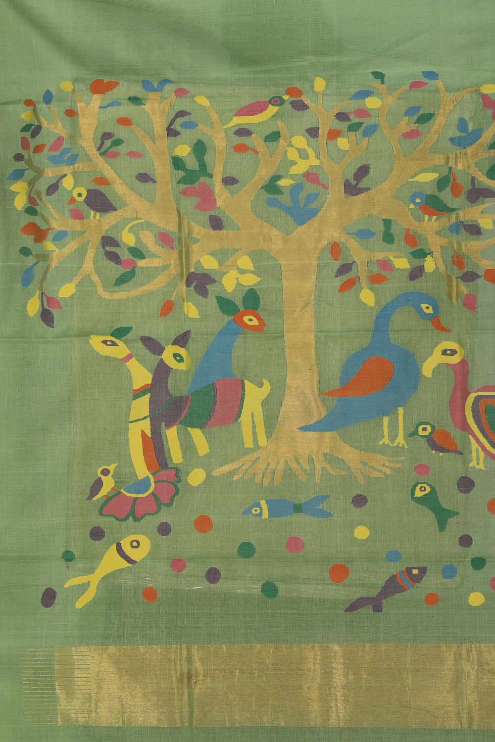 Image of Cotton Jamdani Sea Green Saree