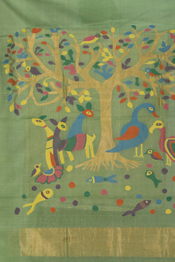 Image of Cotton Jamdani Sea Green Saree