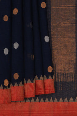 Image of Cotton Jamdani Navy Blue Saree