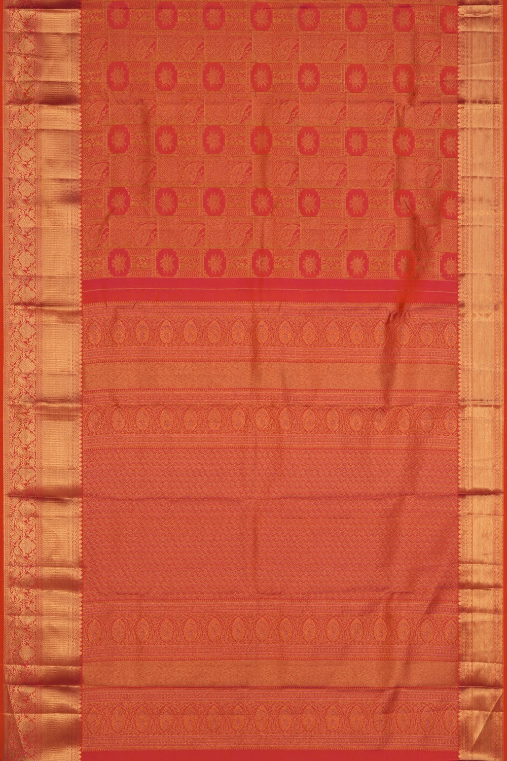 Kanchipattu Brocade Coral Orange Saree