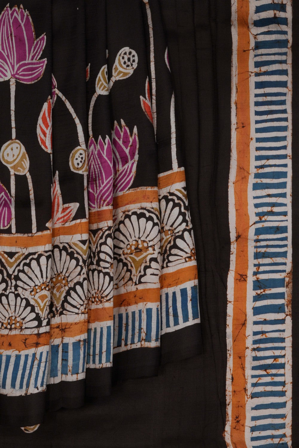 Image of Lotus Painted Silk Saree